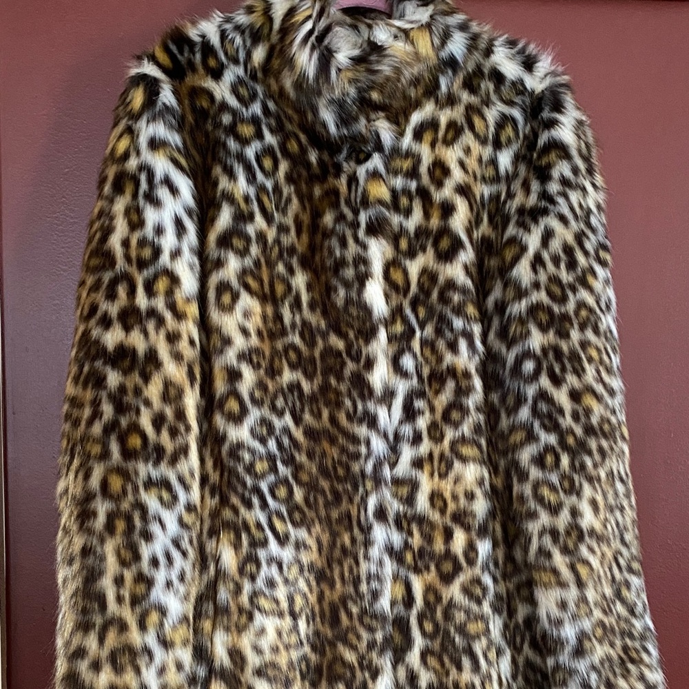 Eliza J faux animal print fur long jacket Size S